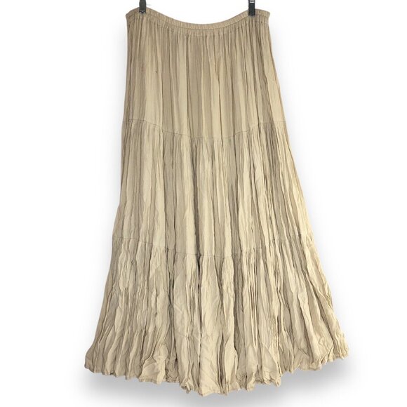 Double D Ranch Tiered Maxi Skirt Size L Ivory Broomstick Flowy Fairy Boho Hippie - Picture 1 of 9